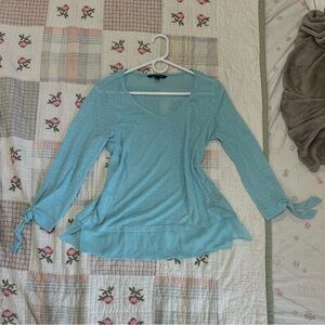 Zac & Rachel Aqua V-Neck Blouse with Tie Sleeves
